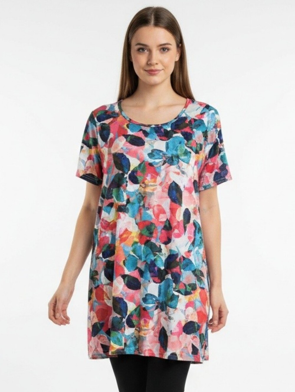 Floral Multi-Color Scoop Neck Women's Tunic